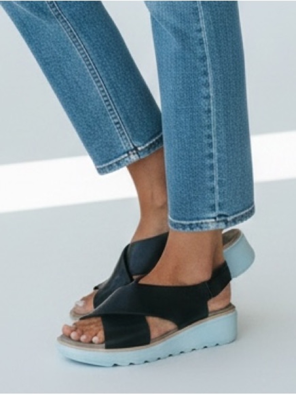 Clarks Black Leather Slingback Platform Sandals
